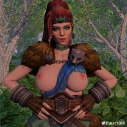 1girls 3d alternate_costume artio_(smite) big_breasts celtic_mythology european_mythology light-skinned_female light_skin looking_at_viewer mythology red_hair scrido smite solo