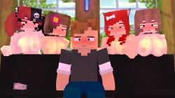 1boy 1girls 3d 4girls alyx_(mineporncraft) big_breasts couch ellie_walls_(odysseyellie) erect_nipples female green_eyes horny_female human jenny_belle_(slipperyt) male meme mine-imator minecraft mineporncraft nathan_(mineporncraft) outside piper_perri_surrounded red_hair tagme