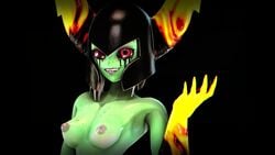 2019 3d 5_fingers absurd_res alien armwear breasts disney elbow_gloves fangs female female_only freckles gloves green_skin hair hi_res humanoid looking_at_viewer lord_dominator nipples nude panties pointy_ears red_eyes red_sclera runny_makeup saygoodbye-sfm seductive smile solo source_filmmaker wander_over_yonder white_hair