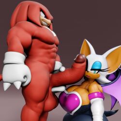 3d annoyed_expression big_penis female grin huge_breasts knuckles_the_echidna male penetration penis_against_face rouge_the_bat sega sharp_teeth sonic_(series) vulkyasha