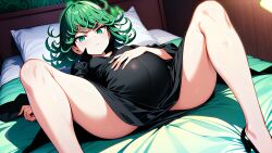 1girls after_sex ai_generated annoyed annoyed_expression ass ass_up bed bedroom bent_over cum cum_in_ass cum_in_pussy cum_inside forced forced_anal forced_orgasm green_eyes green_hair one-punch_man open_legs orgasm pregnancy pregnant pregnant_female satisfied short_hair slender slender_legs small_breasts smaller_female stomach tatsumaki tears