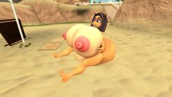 3d 3d_(artwork) belly big_butt breasts crash_(series) digested_prey digestion furry grabbing_breasts huge_breasts huge_butt liz_bandicoot nipples nude post_digestion post_vore smile source_filmmaker