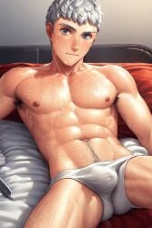 ai_generated akihiko_sanada bara gay ilovementits jockstrap male male_only persona persona_3 sweat yaoi