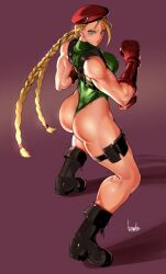 army_girl ass athletic_female beret big_ass big_booty big_butt blonde_female blonde_hair blue_eyes bowalia braided_hair british_female butt butt_focus cammy_white combat_boots female female_only fighting_stance gloves green_leotard leotard military military_uniform muscular_female red_beret red_gloves street_fighter street_fighter_v thick thick_ass thick_thighs thong_leotard twin_braids twintails