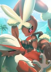 anthro anthro_on_anthro avian big_ears blaziken blush breasts brown_body brown_fur claws closed_eyes detailed_background duo feathers female female_on_top fluffy fur generation_3_pokemon generation_6_pokemon genitals kicktyan lagomorph lying male male/female mammal mega_evolution mega_lopunny nintendo nipples on_top open_mouth penetration pink_eyes pokemon pokemon_(species) pussy red_body red_feathers sex spread_legs spreading tan_body tan_feathers tan_fur tongue