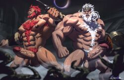 2024 2boys armpit_hair balls bara barazoku battle_demon beard big_balls big_penis boner completely_nude completely_nude_male crossover daddy erection fate/zero fate_(series) fromsoftware godfrey_first_elden_lord hairy_chest hi_res highres iskandar_(fate) male male/male male_nipples male_only male_pubic_hair manly mature_male muscular_male nipples nude penis red_hair