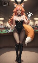 ai_generated ayakon bunny_girl bunnysuit fox_ears fox_girl fox_tail green_eyes latex touchfluffytails