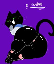 anthro anus ass black_body black_fur bottomless clothed clothing domestic_cat felid feline felis fur green_eyes heart_symbol hi_res looking_back male mammal pawpads perineum pink_anus presenting presenting_hindquarters scratch_(monkey_wrench) solo yiwol