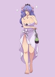 1girls absurdres alternate_costume barefoot big_breasts camilla_(fire_emblem) camilla_(hot_springs)_(fire_emblem) cirenk cleavage female female_only fire_emblem fire_emblem_fates fire_emblem_heroes hair_over_one_eye hot_spring huge_breasts large_breasts long_hair looking_at_viewer purple_hair seductive seductive_look seductive_smile smile solo towel