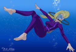 1girls 5_toes barefoot blonde_hair blue_eyes dastigy diving_suit feet female female_only female_solo ino_yamanaka naruto naruto_(series) scuba scuba_gear scuba_mask scuba_tank soles solo solo_female solo_only toes underwater