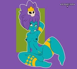 2019 adventure_time ass blanagami blue_skin cartoon_network female hair headwear humanoid innie_pussy jungle_princess nipples nude purple_hair pussy simple_background smile solo spread_legs spreading