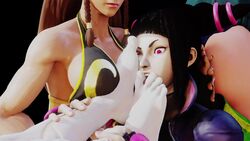 3d animated ass big_breasts black_hair brown_hair chinese_clothes chun-li feet juri_han kishi lesbian licking_foot licking_toes no_sound street_fighter street_fighter_v tagme toes video