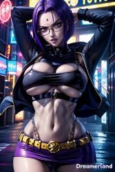 1female abdomen abs ai_generated belt big_breasts breasts breasts breasts choker city city_background cityscape cleavage cleavage_cutout crop_top cyberpunk dc_comics female female_focus female_only fit fit_female fitness glasses glasses_on_face glasses_only goth goth_girl gothic hands_up harness hd hd_(traditional) high_resolution highres hourglass_figure huge_breasts jacket jacket_open large_breasts lips looking_at_partner looking_at_viewer miniskirt navel pose posing posing_for_picture posing_for_the_viewer purple_eyes purple_hair raven_(dc) seductive seductive_look seductive_mouth seductive_pose serious serious_face shadow shiny shiny_breasts shiny_clothes shiny_hair shiny_skin short_hair sideboob skirt sky4maleja sleeveless straight_hair suspenders teen_titans thong underboob waist waist_belt water watermark wide_waist