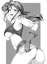 1girls armband ass bandana blush_lines brigitte brigitte_lindholm denim_shorts female gloves goggles honya6 looking_back mechanic open_mouth overwatch overwatch_2 ponytail short_shorts shorts sidelocks solo sweat sweatdrop sweating sweaty underboob wrench