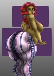 1girls ass ass_bigger_than_head ass_focus ass_up big_ass big_belly big_butt big_thighs blue_eyes dreamworks fat_ass massive_ass ogre ogress_fiona pants princess_fiona princess_fiona_(ogre) red_hair shrek_(series)