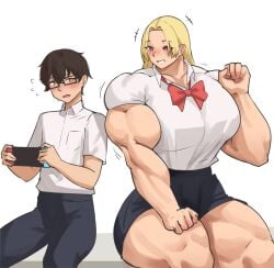 bigger_female blonde_hair musctonk muscular_female size_difference