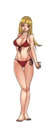 bikini blonde_hair game green_eyes harem_heroes hinata_hyuuga jennie_(harem_heroes) official_art parody presenting red_bikini