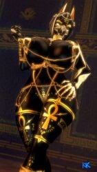 1girls 2025 3d ankh anthro anubian_jackal anubis anubis_(bom39) big_breasts black_body black_hair black_skin breasts canid canine claws deity egyptian egyptian_mythology female female_only gold_eyes gold_jewelry jackal large_breasts roninkojin solo solo_female tattoo tattoos thick_thighs thigh_tattoo wide_hips