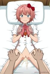 ai_assisted ai_generated bed bedroom blush cum cum_in_pussy cum_inside doki_doki_literature_club head_on_pillow home in_bed no_legwear no_panties open_clothes praying rape raped sayori_(doki_doki_literature_club) scared shaking shaking_butt