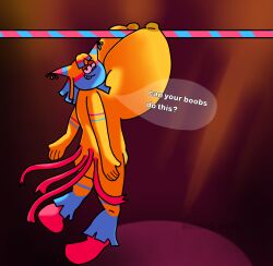 acrobatic breasts dandy's_world hanging lighting nipples pinata pussy_hair roblox stage stage_lights text_bubble yatta_(dandy's_world)