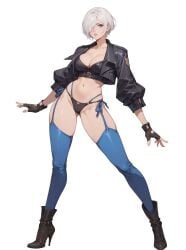 ai_generated angel_(kof) bewitching_thighs blue_eyes full_body king_of_fighters shu white_hair