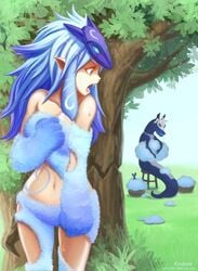 alternate_color alternate_version_available anthro apron caprine enf funny furry grass hiding humanoid jin_jin_tory kindred lamb lamb_(league_of_legends) league_of_legends long_hair mammal mask riot_games scissors shearing shears sheep tree white_hair wolf_(league_of_legends) wool