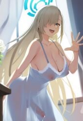 1futa ai_generated asuna_(blue_archive) backlighting blonde_hair blue_archive blue_eyes blue_nightgown cowboy_shot curtains depth_of_field erection erection_under_clothes eyelashes female floating_hair flower_pot from_below futa_only futanari gerumusi halo lace-trimmed_dress large_breasts leaning_forward lips looking_at_viewer mole nightgown precum room see-through see-through_clothing solo standing straight_hair sunlight testicles uncensored upper_teeth_only very_long_hair waving window