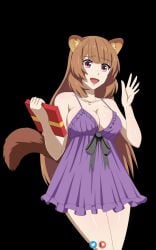 1girls animal_ears anime anime_style bangs big_breasts black_background bowtie breasts brown_fur brown_hair cleavage clothed clothing collarbone covered_pussy dress female furry_tail gift gift_wrapped greeting greeting_viewer happy invisible_watermark light-skinned_female long_hair open_mouth pale-skinned_female pale_skin patreon patreon_logo pink_eyes pink_iris purple_dress raphtalia simple_background smile solo tagme tanuki tanuki_girl tate_no_yuusha_no_nariagari the_rising_of_the_shield_hero thighs thighs_together twitter_logo waist_length_hair