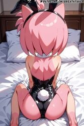 ai_generated amy_rose ass back back_of_head bed bedroom breathtaker bunny_costume bunny_ears bunny_girl bunny_tail bunnygirl bunnysuit camel_toe cameltoe furry furry_female hi_res kneeling leotard on_bed pink_fur sonic_(series) sonic_the_hedgehog_(series)