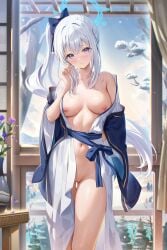 breasts houkisei miyako_(blue_archive) naked_kemono nipples pussy white_hair