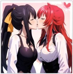 2girls ai_generated akeno_himejima flirting girl_on_girl girlfriend girlfriends high_school_dxd kissing lesbian_couple lesbian_kiss lovers rias_gremory yuri yuri yuri