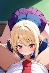 ai_generated blonde_hair fellatio lying_down school_uniform shiina_mashiro