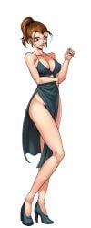 blue_eyes boots boots_only brown_hair dark_blonde_hair dark_hair dress faye_valentine game harem_heroes heels miss_spook naked naked_female official_art parody presenting short_hair tied_hair valentine's_day