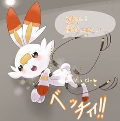 1girls bondage bound feet female female_only feral flat_chest furry heavy_breathing hi_res mammal nintendo nude paws pokémon_(species) pokemon pokemon_ss pussy sake_(pixiv) scorbunny solo suspension text video_games whip whipping