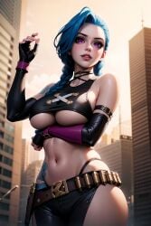 abs ai_generated big_breasts jinx_(league_of_legends) leather_topwear topwear