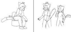 2019 anthro background_character bathroom bittersweet_candy_bowl clothed clothing domestic_cat dress duo embarrassed felid feline felis female fur hair hi_res jasmine_(bcb) mammal monochrome notmypornaccount omorashi open_mouth panties peeing relieved simple_background sitting sketch smile teenager toilet toilet_use underwear urine watersports webcomic wetting young