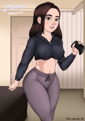 1girls big_ass big_butt brown_eyes brown_hair budgetsoviets clothed controller craziebunch dancing door female female_only fully_clothed leggings midriff neo_jared nipples_visible_through_clothing thick thick_thighs tiktok tiktok_overlay video_game_controller xbox xbox_one_controller