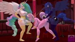 age_difference aged_up alcohol all_fours animal_genitalia animal_penis anthro anthro_on_anthro anthro_penetrated anthro_penetrating anthro_penetrating_anthro diamond_tiara_(mlp) friendship_is_magic futanari gorilka hasbro my_little_pony mythology princess_celestia_(mlp) princess_luna_(mlp) tagme video