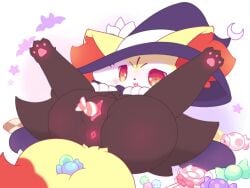 >_< 2d_animation 4:3 anal anal_sex animated anthro anus ass black_body black_fur blush bouncing_butt braixen butt_jiggle candy closed_eyes clothing cub dessert female female_penetrated fluffy fluffy_tail food food_fetish food_play fur generation_6_pokemon genitals halloween happy hat headgear headwear heart_symbol hi_res holidays inner_ear_fluff jiggling long_playtime loop lying motion_tweening nakimayo nintendo no_sound object_in_ass object_in_pussy on_back pawpads paws penetration pink_anus pink_pawpads pink_pussy pokemon pokemon_(species) pussy red_eyes red_nose smile solo tagme tail tongue tuft urethra vaginal_penetration vaginal_penetration video video white_body white_fur witch_costume witch_hat yellow_body yellow_fur