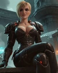 1girls ai ai_generated big_breasts blonde_hair disney female sergeant_calhoun short_hair