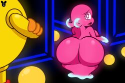 ass_focus backboob big_breasts big_butt casual_nudity female gameplay_mechanics ghost ghost_girl huge_ass luanctoons nude pac-man pac-man_(series) pac-man_and_the_ghostly_adventures pinky_(pac-man) shortstack