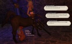 3d centaur dialogue equine equine_penis female final_fantasy_xiv futa_on_female futanari gameplay_mechanics lalafell miqo'te naked partially_clothed penis rape shortstack threatening titjob triata_art weapon