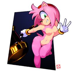 1girls amy_rose completely_nude completely_nude_female female female_only furry hammer hedgehog holding_weapon naked naked_female no_nipples nude nude_female one_eye_closed piko-piko_hammer piko_piko_hammer sega solo solo_female sonic_(series) v_sign ﾈｶﾞｴﾙ