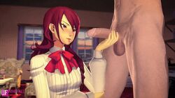 10s 1boy 3d animated artist_name atlus blouse blush bow bowtie breasts clothed_female_nude_male covering_one_eye crotch erection female hair_over_one_eye handjob indoors long_hair long_sleeves looking_at_another loop matching_hair/eyes medium_breasts mitsuru_kirijo nude penis persona persona_3 red_bow red_eyes red_hair rubbing school_uniform sitting solo_focus source_filmmaker standing testicles uncensored uniform upper_body white_blouse windfall