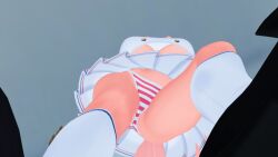 1girl 1girls 3d_(artwork) 3d_model big_breasts blue_archive boots hanako_(blue_archive) low-angle_view low_angle low_angle_view mikumikudance mmd panty_focus pantyshot pink_panties shimapan white_shirt white_skirt white_socks