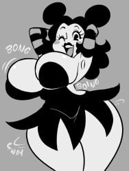 1930s agal1502 black_and_white black_hair cartoony fleischer_style_toon hands_behind_head huge_ass huge_breasts huge_butt huge_thighs human monochrome one_eye_closed open_mouth rubberhose sally_mcboing thick_thighs toon toony white_body