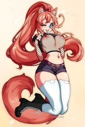 animal_ears animal_tail maidfrills nipple_piercing nipples ponytail tied_hair