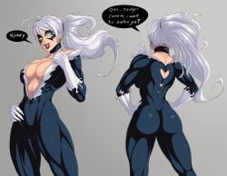 1girls abs ass athletic_female black_cat_(marvel) english_text felicia_hardy fit_female marvel marvel_comics medium_breasts muscular_arms muscular_ass muscular_back muscular_female muscular_legs muscular_thighs nice_ass ponytail smile smiling spider-man_(series) symbiote symbiote_suit tacticoolmofo white_eyes white_hair