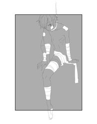 1boy bandages kagerou_project kisaragi_shintarou mekakucity_actors monochrome self_harm selfharm simple_background topless