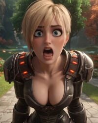 1girls ai ai_generated big_breasts blonde_hair disney female sergeant_calhoun short_hair